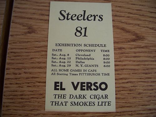 1981 Pittsburgh Steelers Football Pkt Schedule El Verso  