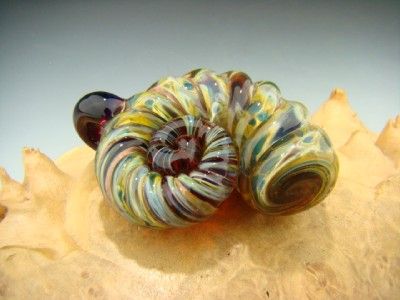 GLASS Nautilus Shell Ammonite Pendant BORO Lampwork focal Bead amber 