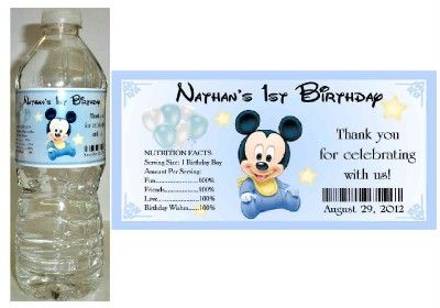 20 BABY MICKEY MOUSE 1ST BIRTHDAY ~ WATER BOTTLE LABELS  