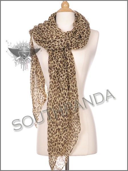   Brown Yellow Black Leopard Long Thin Shawl Scarf Wrap Warm Enchanting