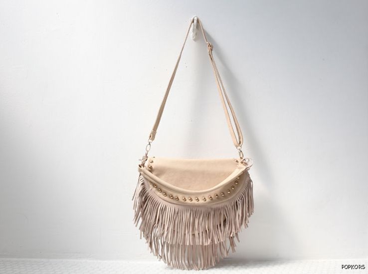 NWT Women Real Cow Leather Fringe Golden Studs Crossbody Shoulder Bags 