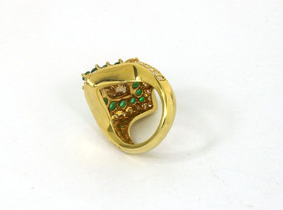   18K GOLD, GIA CERTIFIED, NATURAL FANCY COLOR DIAMOND & EMERALDS RING