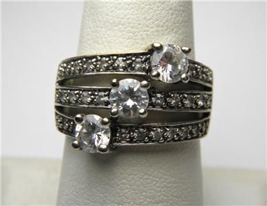 STERLING SILVER 925 PJM ESTATE JEWELRY WIDE CZ BAND RING  
