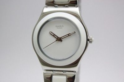 New Swatch Irony White Ceramic Women Steel Bracelet Watch 35mm YLS141G 