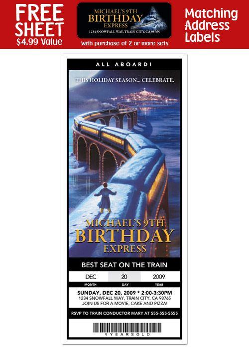 POLAR EXPRESS Birthday Party Ticket INVITATIONS  