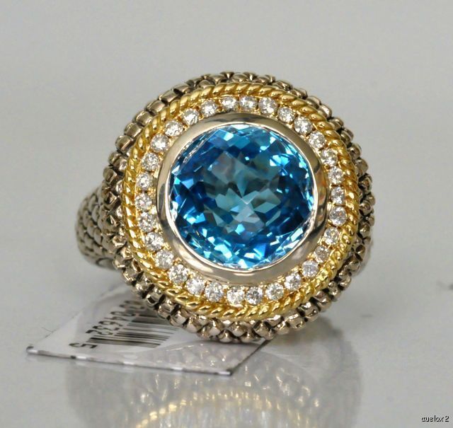 New $1280 Blue Topaz Diamond Ring ANDREA CANDELA 7 Sale  