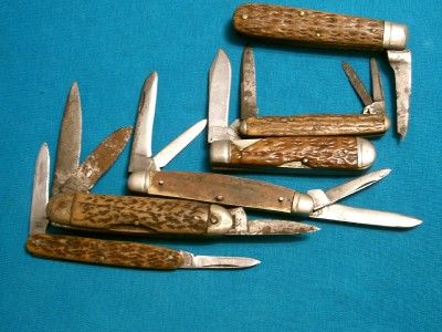 LOT 7 WADSWORTH GERMAN STAG BONE KNIFE KNIVES FOLDING POCKET PENKNIFE 