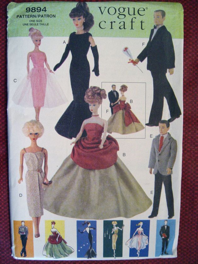 VOGUE 11 1/2 VINTAGE FASHION DOLL CLOTHES PATTERN 9894 OOP  