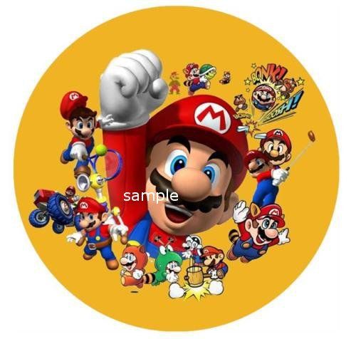 Super Mario edible cake image topper  Round  