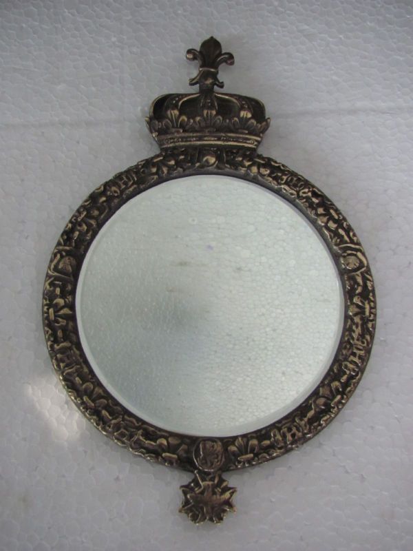 Decorative Victorian Brass Mirror Frame With Crown  