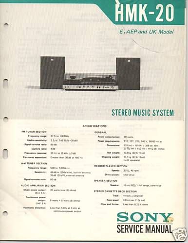 Original Sony Service Manual HMK 20 Music System  