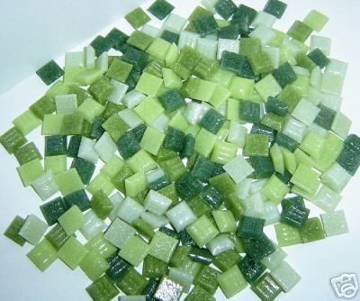 290+ Glass Mosaic Tiles 3/8 Inch (10mm) GREEN Color Mix  