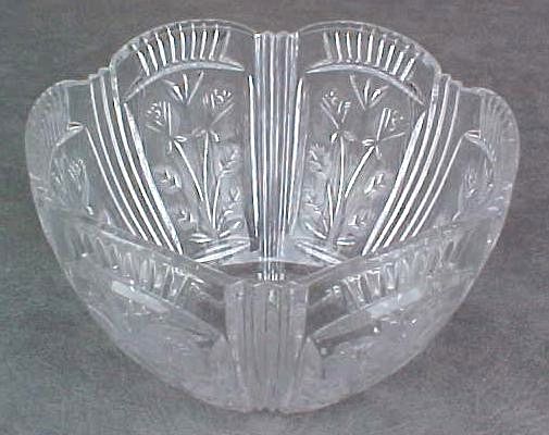 Heavy Crystal Glass SALAD SERVING BOWL Rose Embossed  