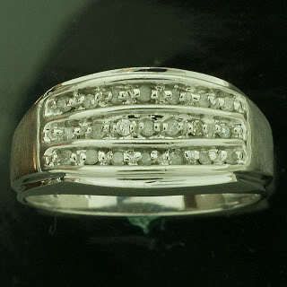 10K White Gold Mens Satin Diamond Ring  