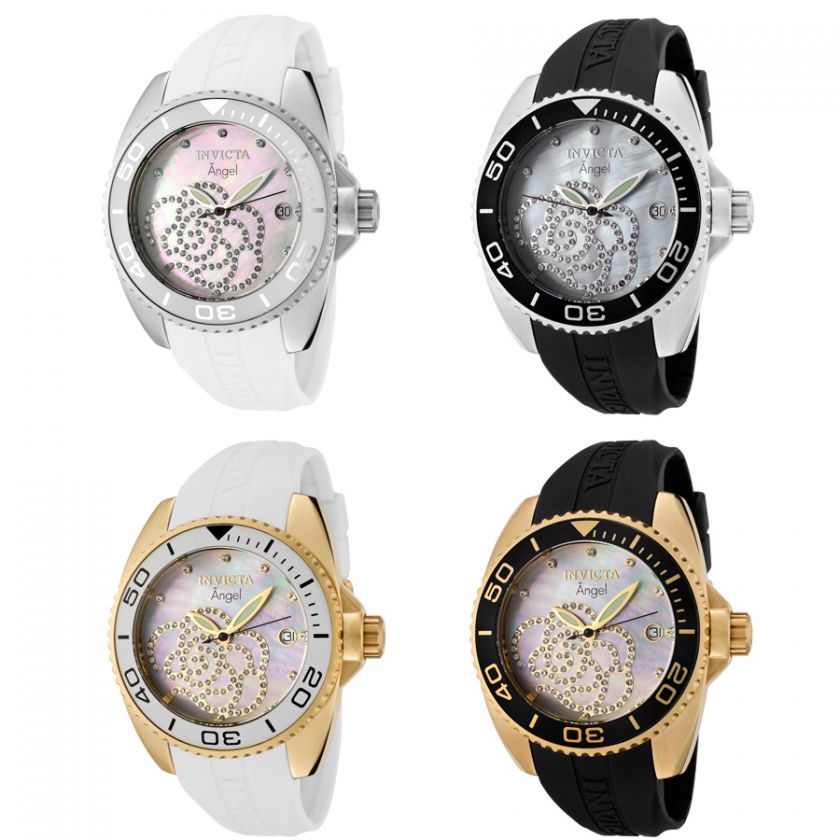 Invicta Womens Angel Watch White Crystals Rubber Strap 4 Styles to 