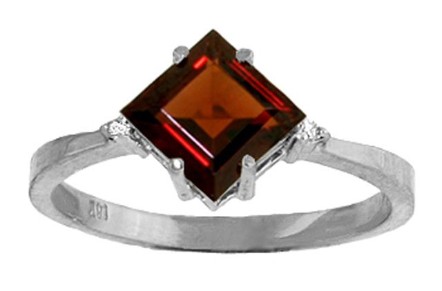   Natural Red Garnet Gem & Diamonds Ring 14K White Gold sz 7 Sizeable